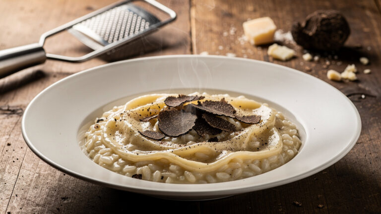 Assiette de risotto à la truffe all’onda avec lamelles fines