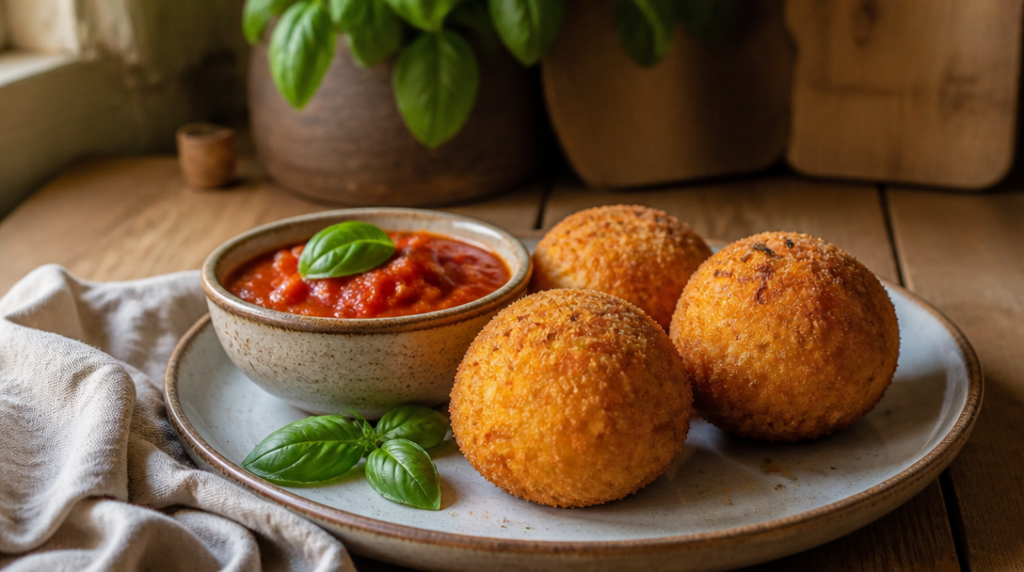 Arancini croustillants avec sauce tomate maison au basilic