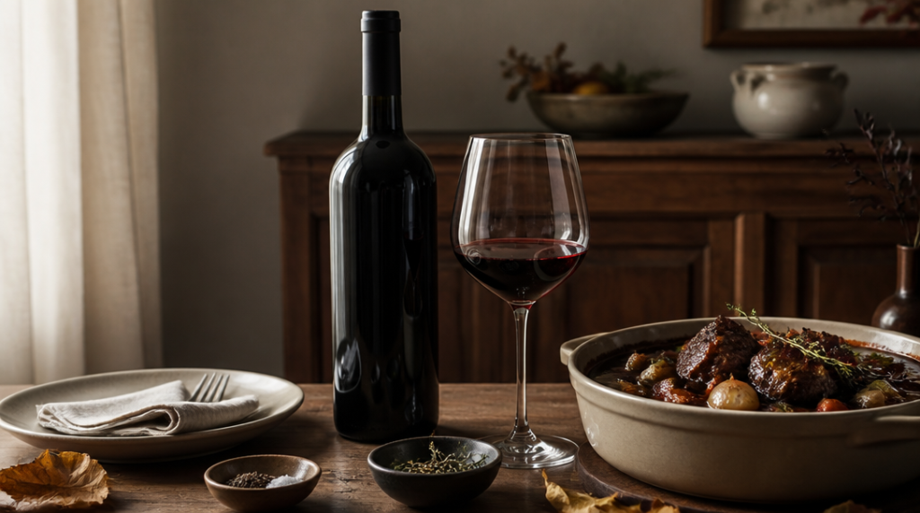 Barolo rouge servi avec viande mijotée