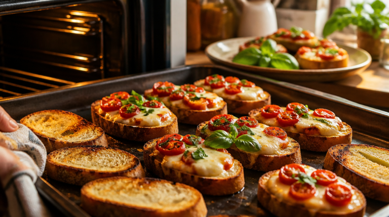 Cuisson des bruschettas au four sur plaque