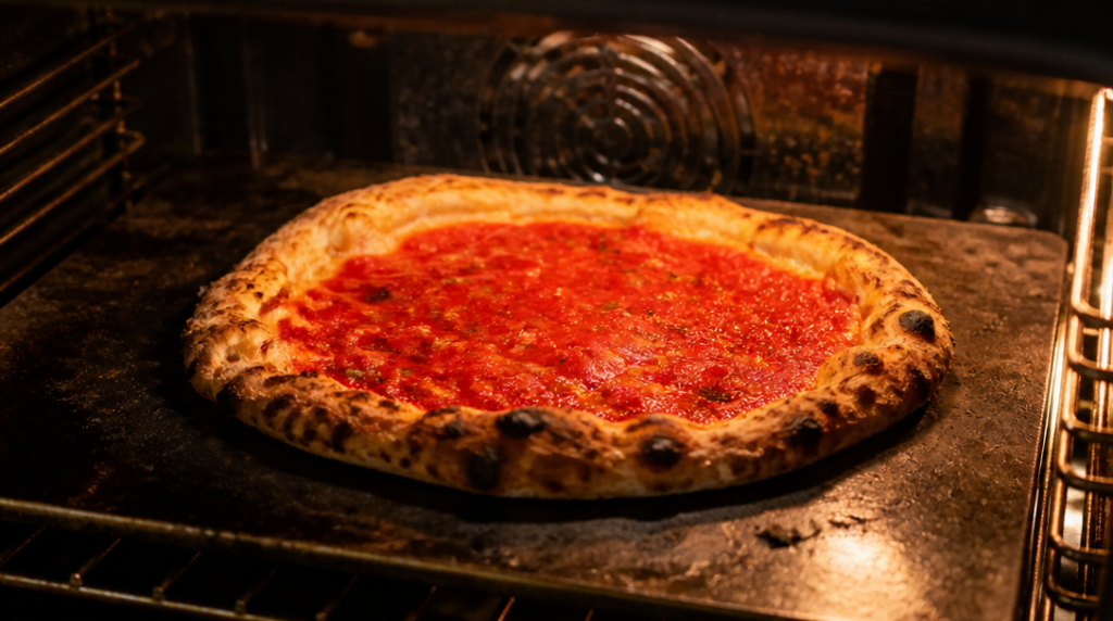 Pizza Marinara cuisant sur pierre au four