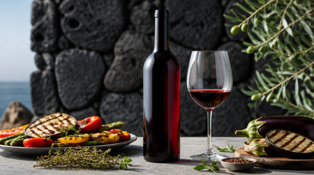 Etna Rosso avec légumes grillés méditerranéens