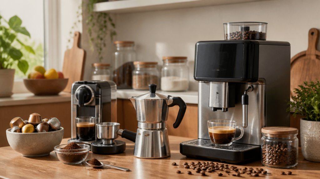 Café en grains, moka et capsules compatibles