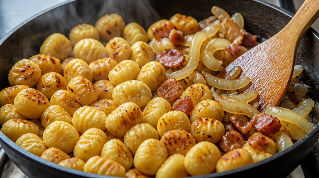Gnocchi à poêler avec lardons et oignons