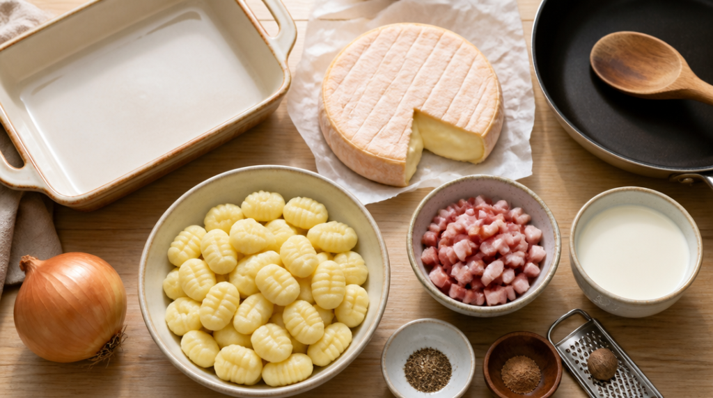 Ingrédients pour gratin de gnocchi au reblochon