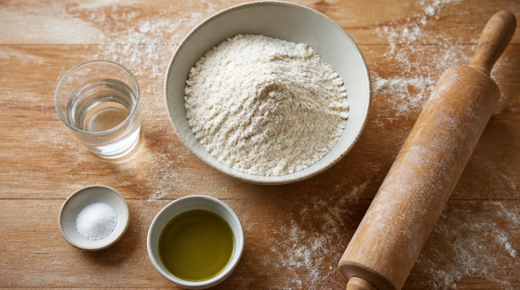 Farine T65, eau et huile pour piadina