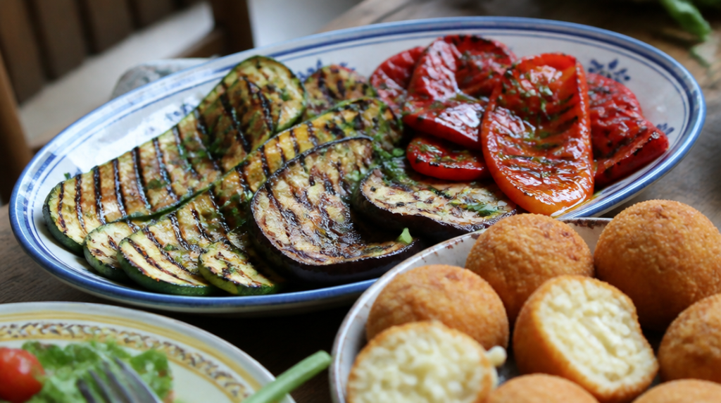 Légumes grillés italiens avec arancini végétariens