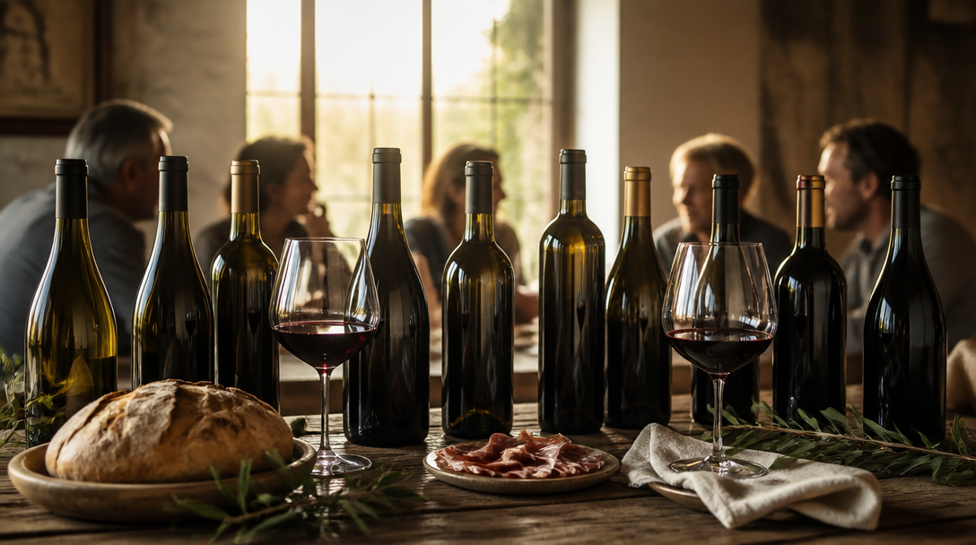Sélection du meilleur vin italien sur table rustique