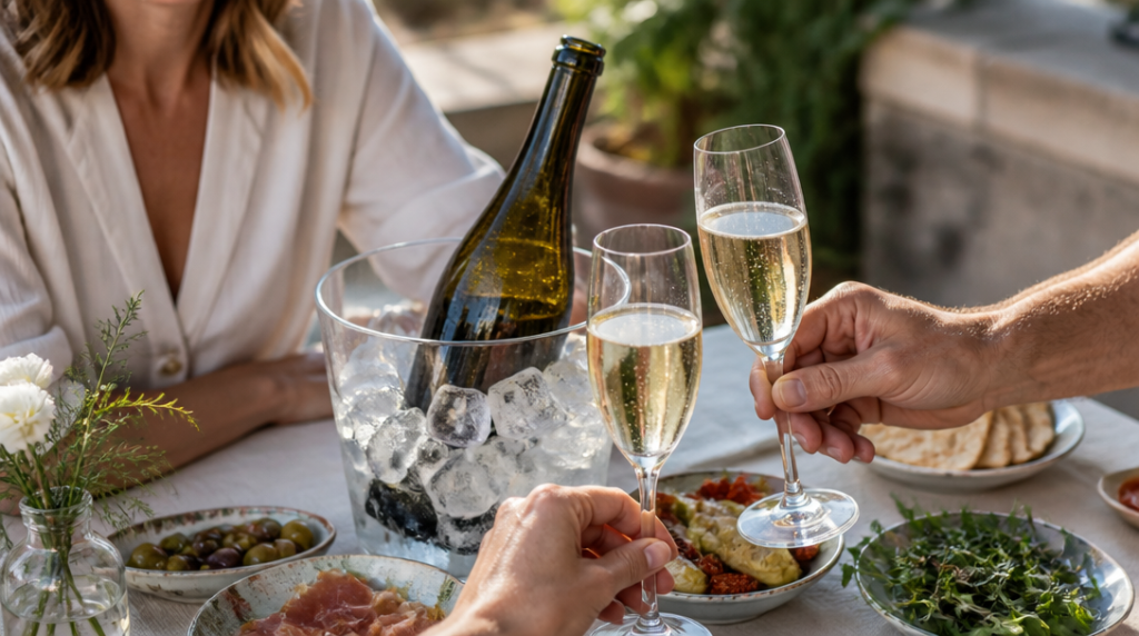 Prosecco Superiore servi avec antipasti italiens