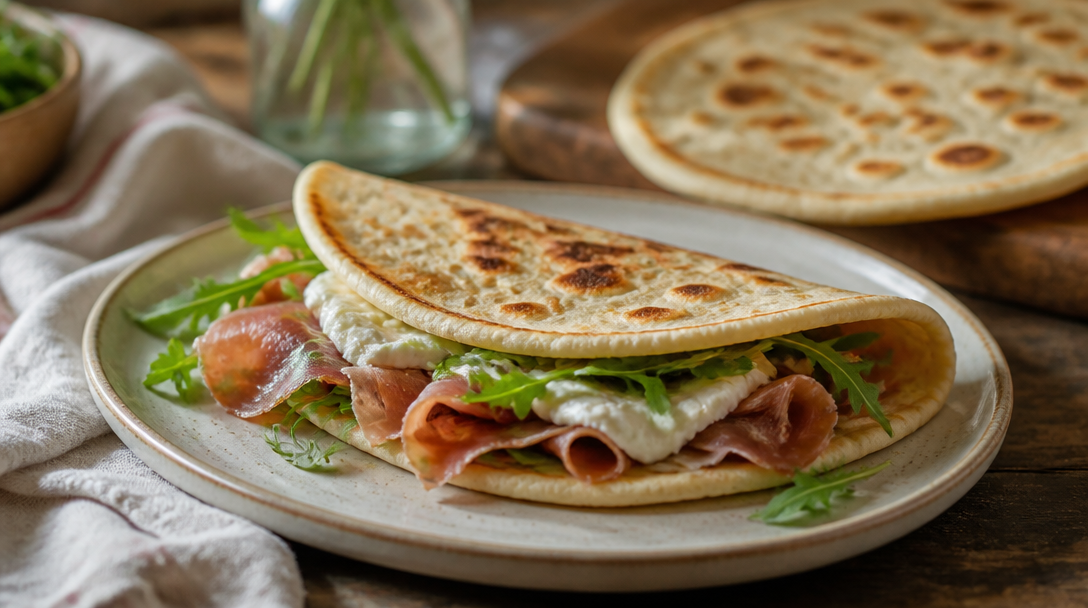 Recette de piadina garnie de jambon cru