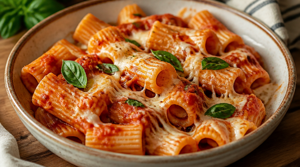 Rigatoni à la tomate et mozzarella fondante