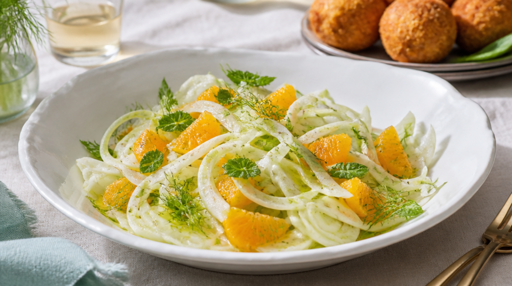 Salade fenouil orange avec arancini croustillants