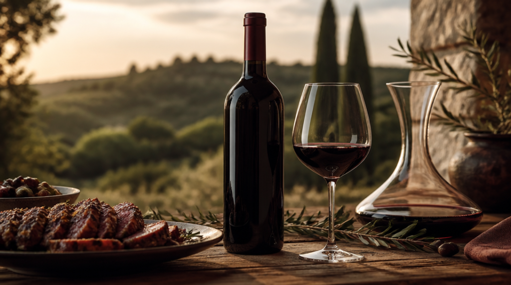 Verre de Sassicaia et rouge de Bolgheri