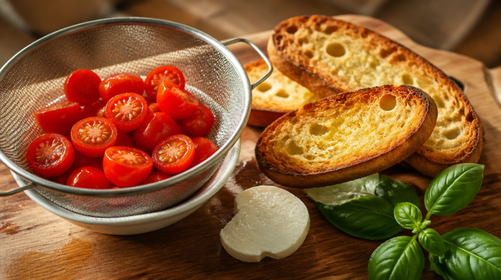 Tomates cerises égouttées pour bruschetta croustillante