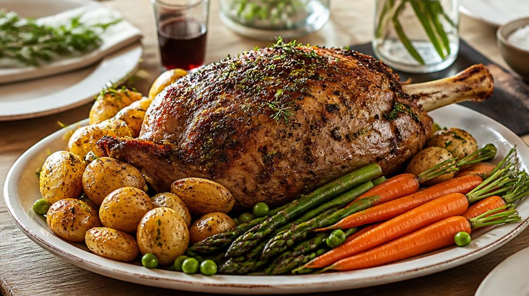 Accompagnement pour un gigot d’agneau servi à table
