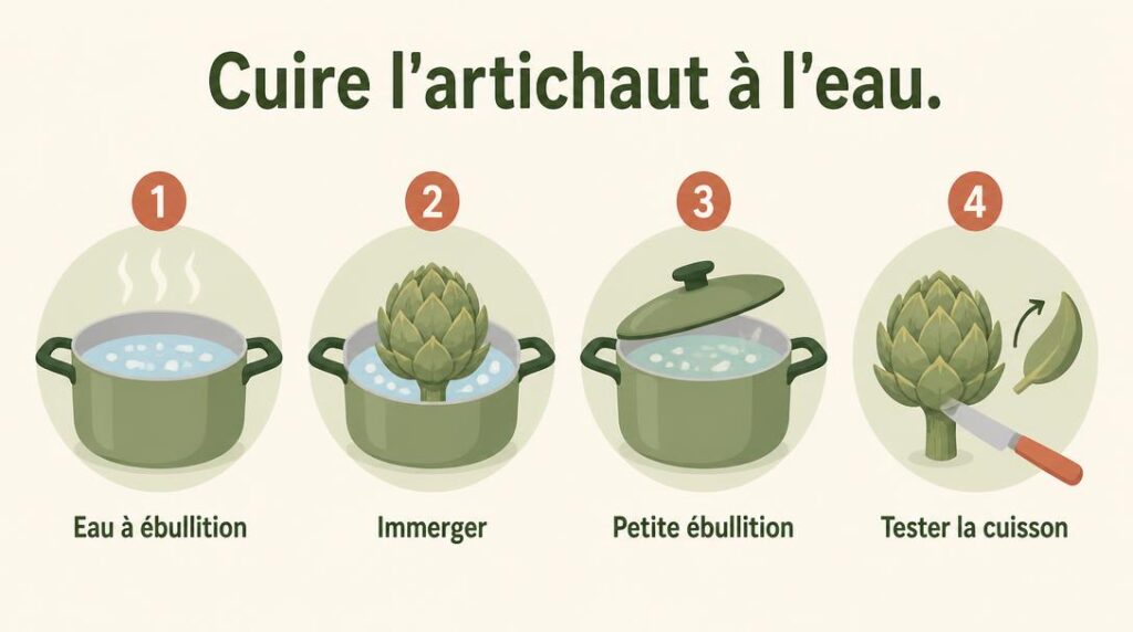 Étapes de cuisson artichaut eau bouillante