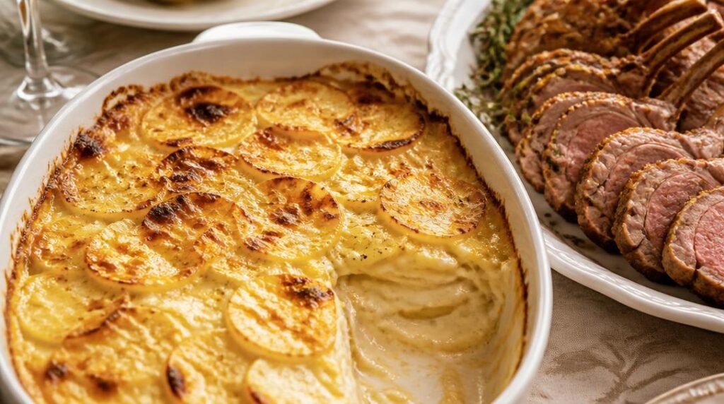 Gratin dauphinois fondant avec gigot d’agneau