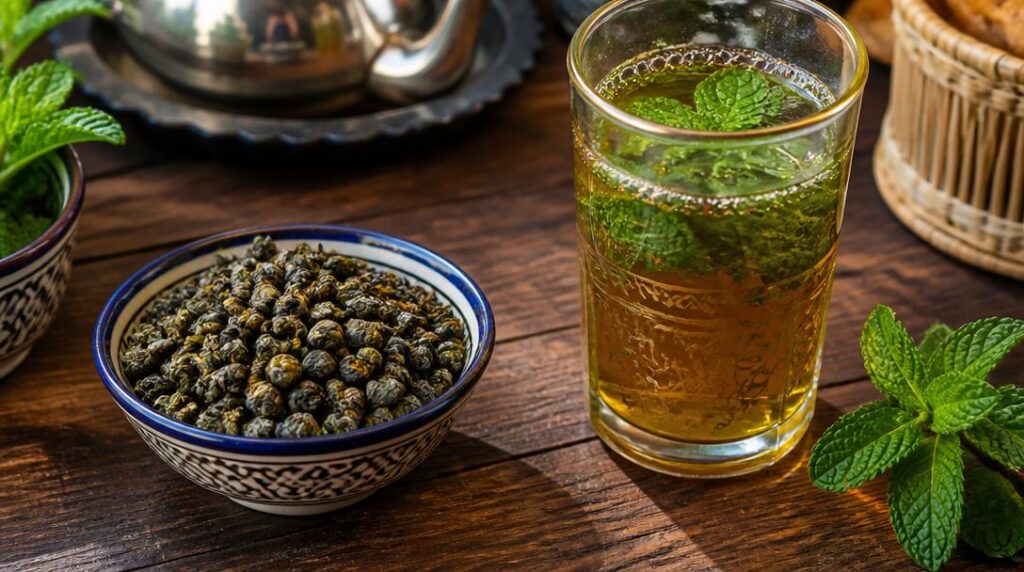 Gunpowder roulé avec menthe fraîche pour infusion