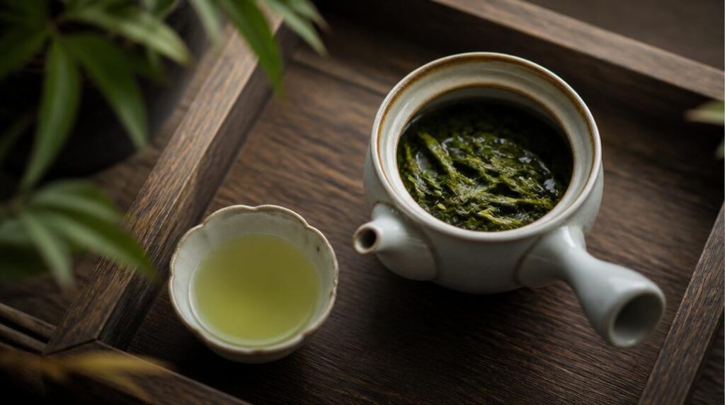 Gyokuro japonais servi dans une petite tasse
