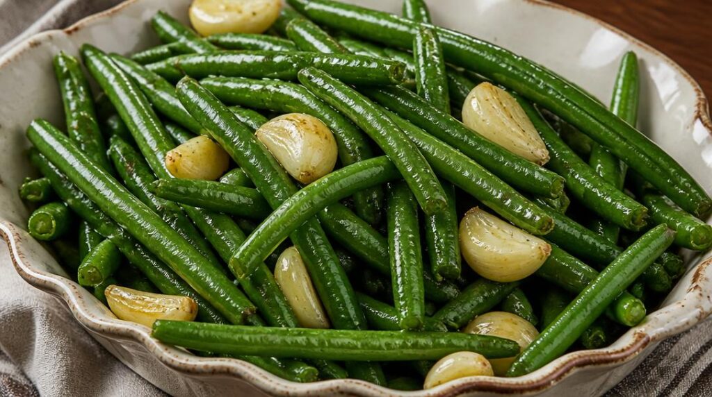 Haricots verts à l’ail confit pour gigot