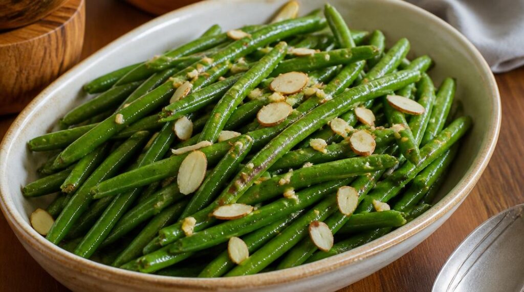 Haricots verts sautés avec amandes effilées