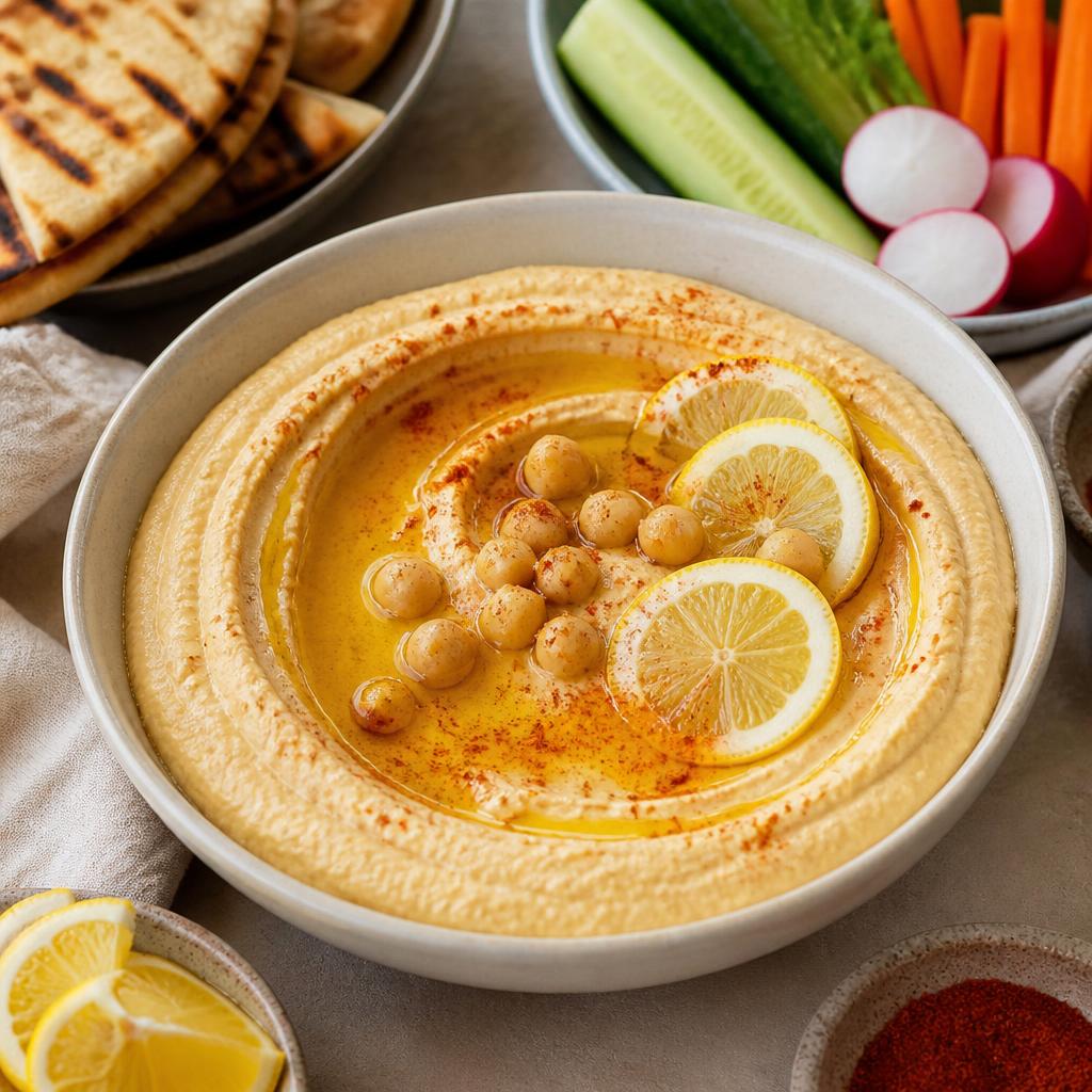 Houmous citronné avec crudités barbecue
