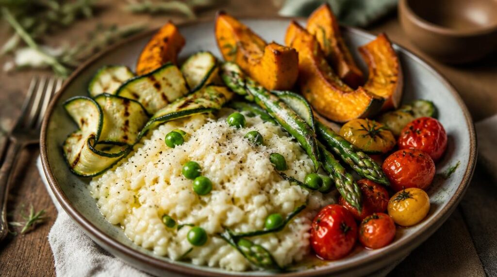 Courgettes et asperges avec risotto crémeux