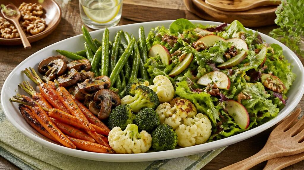 Légumes rôtis et salade fraîche pour fondue