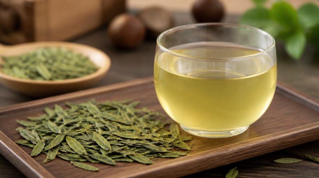 Long Jing chinois aux feuilles vertes plates