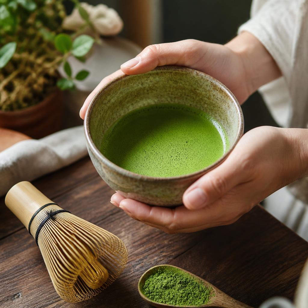 Matcha cérémonial mousseux dans un bol en céramique