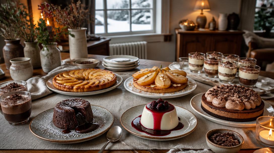 Assortiment des meilleurs desserts d'hiver sur table en bois