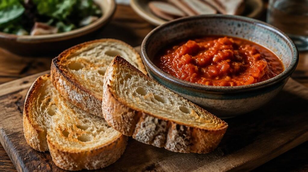 Pain frais de campagne toasté pour piperade