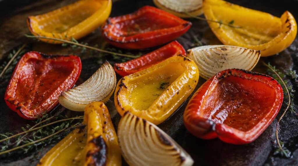 Poivrons au barbecue et oignons rôtis