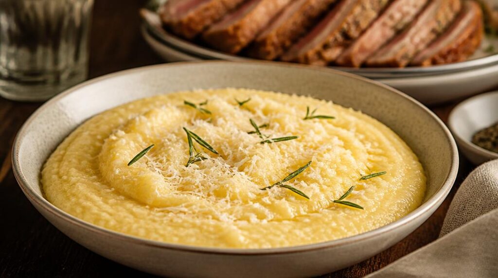 Polenta crémeuse au parmesan avec gigot d’agneau
