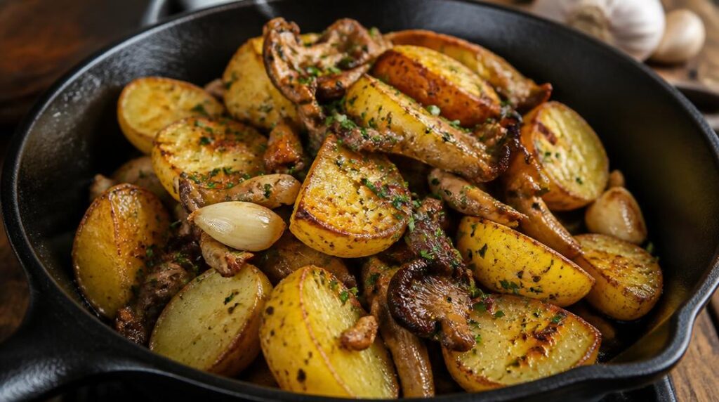Pommes sarladaises dorées avec cuisse de canard confite