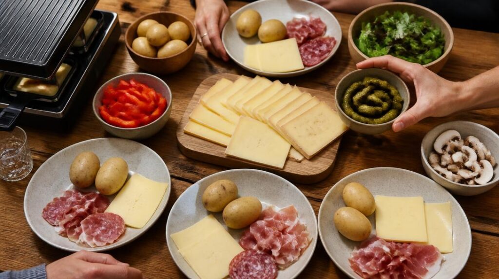 Portions de raclette par personne sur une table