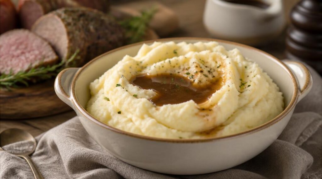 Purée de pommes de terre et jus de gigot