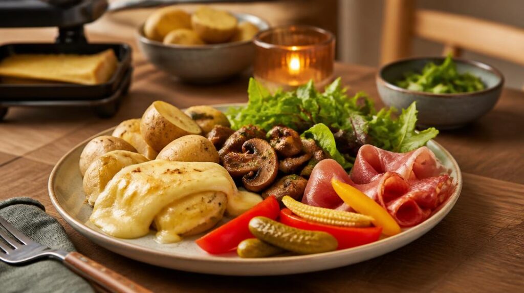 Raclette légère avec légumes et portion de fromage