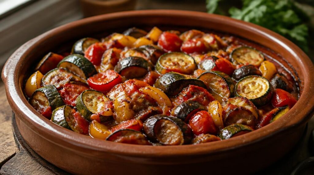 Ratatouille avec agneau et légumes mijotés