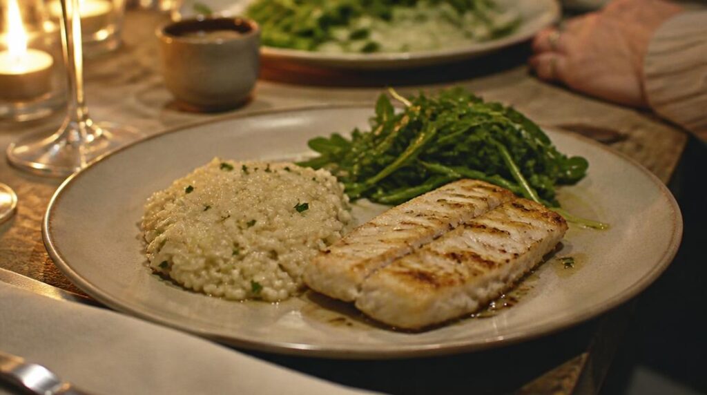 Risotto en portion d'accompagnement avec poisson