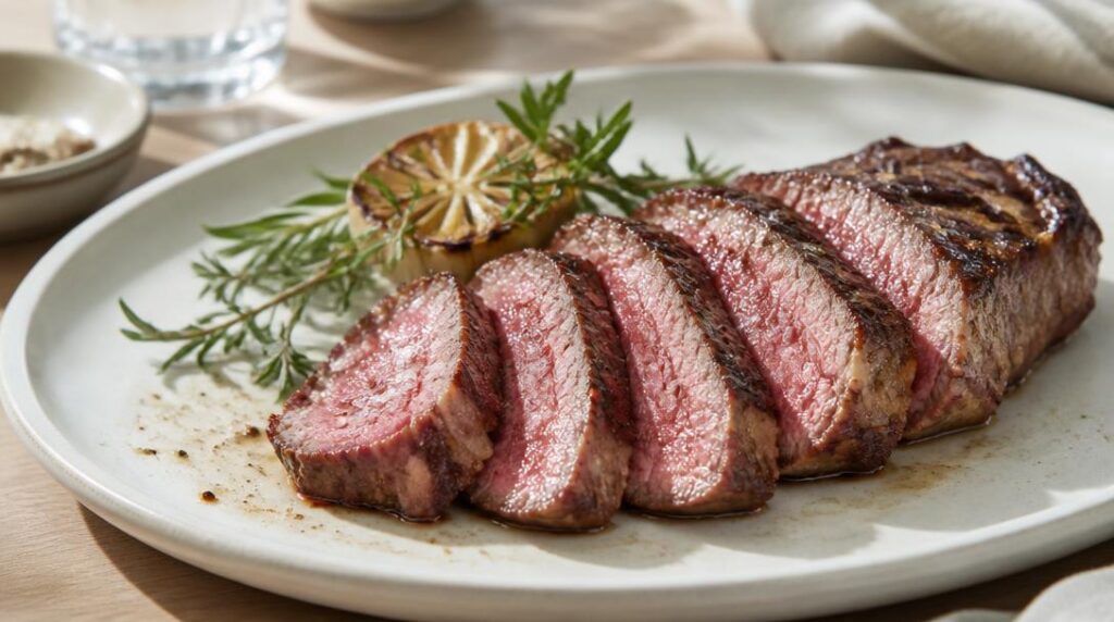 Steak Simmental tendre et juteux en tranches