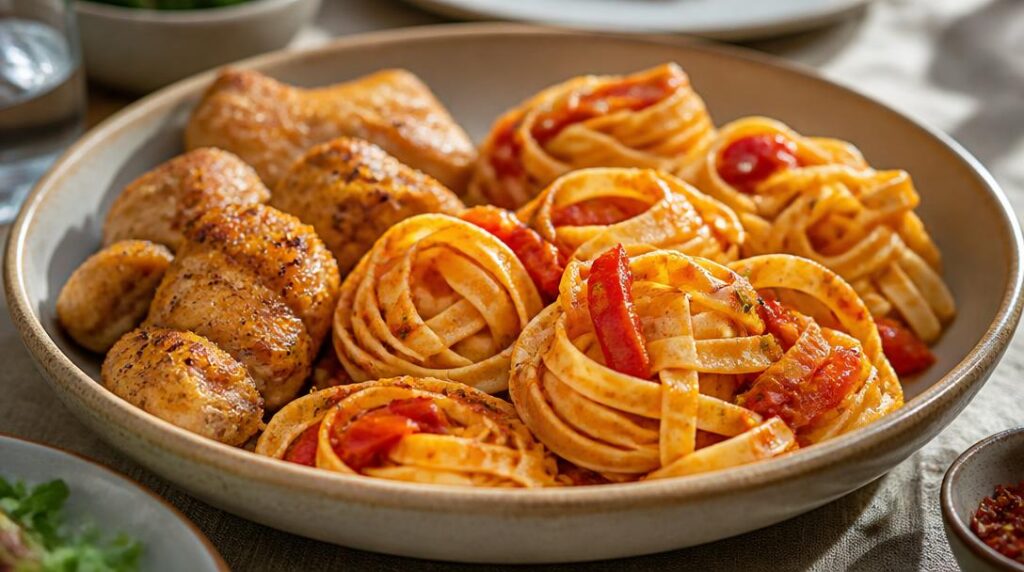 Tagliatelles fraîches nappées de sauce basquaise