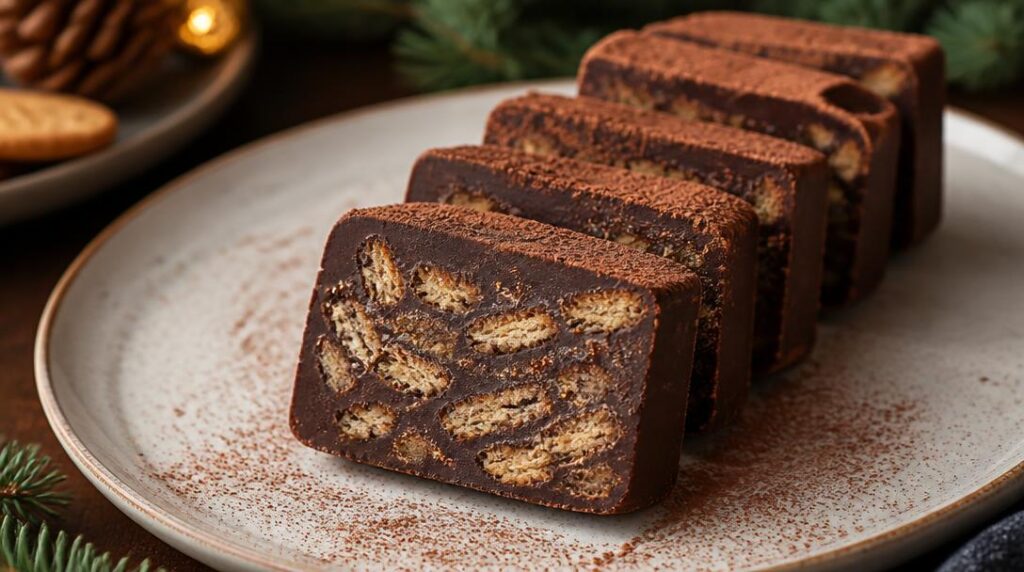 Terrine chocolat spéculoos froide en tranches