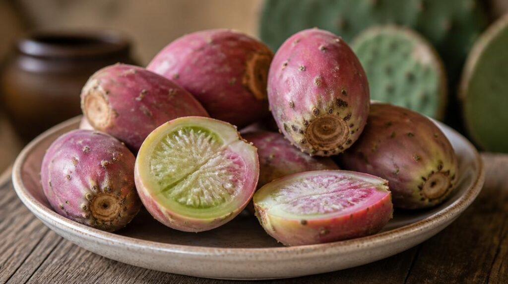 Xoconostle coupé, fruit de cactus au goût acidulé